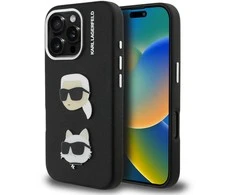 Karl Lagerfeld Grained PU K&CH Heads dėklas skirtas Apple iPhone 16 Pro Max juodos spalvos