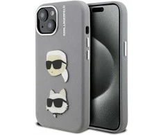Karl Lagerfeld Grained PU K&CH Heads dėklas skirtas Apple iPhone 15 pilkos spalvos