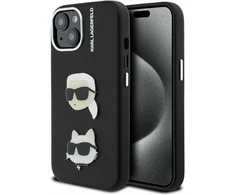 Karl Lagerfeld Grained PU K&CH Heads dėklas skirtas Apple iPhone 15 juodos spalvos