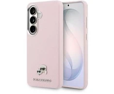 Karl Lagerfeld Grained PU Leather K&CH Heads Magnetic dėklas skirtas Samsung Galaxy S26+ rožinės spalvos
