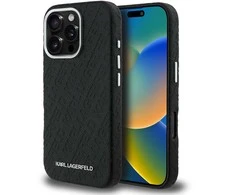 Karl Lagerfeld Grained PU Repeated Logo MagSafe dėklas skirtas Apple iPhone 16 Pro Max juodos spalvos
