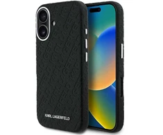 Karl Lagerfeld Grained PU Repeated Logo MagSafe dėklas skirtas Apple iPhone 16 juodos spalvos