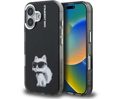 Karl Lagerfeld IML Aquarelle Choupette dėklas Apple iPhone 16 juodos spalvos