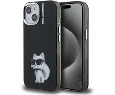 Karl Lagerfeld IML Aquarelle Choupette dėklas Apple iPhone 15 juodos spalvos