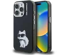 Karl Lagerfeld IML Aquarelle Choupette dėklas Apple iPhone 15 Pro juodos spalvos