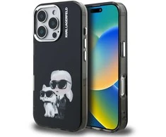 Karl Lagerfeld IML Aquarelle Karl and Choupette dėklas Apple iPhone 16 Pro juodos spalvos