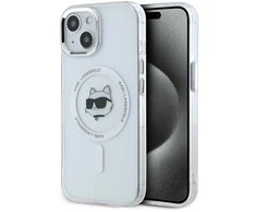 Karl Lagerfeld IML Choupette Head Metal Frame MagSafe dėklas telefonui Apple iPhone 15 skaidrus