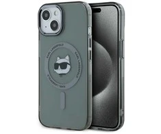 Karl Lagerfeld IML Choupette Head Metal Frame MagSafe dėklas telefonui Apple iPhone 15 juodos spalvos
