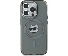 Karl Lagerfeld IML Choupette Head Metal Frame MagSafe dėklas telefonui Apple iPhone 15 Pro Max juodos spalvos