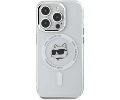 Karl Lagerfeld IML Choupette Head Metal Frame MagSafe dėklas telefonui Apple iPhone 15 Pro Max skaidrus