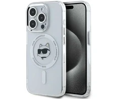 Karl Lagerfeld IML Choupette Head Metal Frame MagSafe dėklas telefonui Apple iPhone 15 Pro skaidrus
