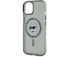 Karl Lagerfeld IML Choupette Head Metal Frame MagSafe dėklas telefonui Apple iPhone 15 juodos spalvos
