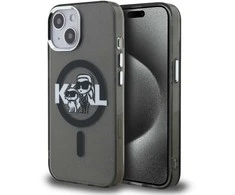 Karl Lagerfeld IML Glitter Karl and Choupette Sketch MagSafe dėklas Apple iPhone 15 juodos spalvos