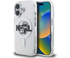 Karl Lagerfeld IML Glitter Karl and Choupette Sketch MagSafe dėklas Apple iPhone 16 skaidrus