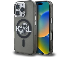 Karl Lagerfeld IML Glitter Karl and Choupette Sketch MagSafe dėklas Apple iPhone 16 Pro Max juodos spalvos