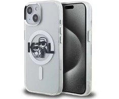 Karl Lagerfeld IML Glitter Karl and Choupette Sketch MagSafe dėklas Apple iPhone 15 skaidrus