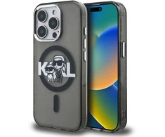 Karl Lagerfeld IML Glitter Karl and Choupette Sketch MagSafe dėklas Apple iPhone 15 Pro Max juodos spalvos