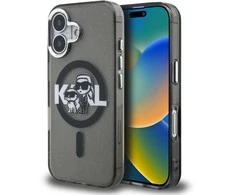 Karl Lagerfeld IML Glitter Karl and Choupette Sketch MagSafe dėklas Apple iPhone 16 juodos spalvos