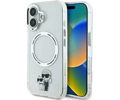 Karl Lagerfeld IML Karl and Choupette MagSafe Apple iPhone 16 dėklas telefonui skaidrus