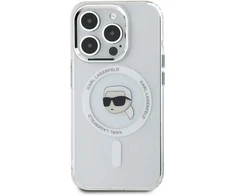 Karl Lagerfeld dėklas skirtas Apple iPhone 15 Pro Max compatible with MagSafe KLHMP15XHLSKIH (IML Metal K Head) baltos spalvos