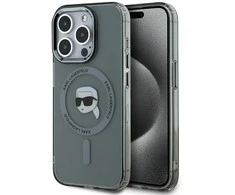 Karl Lagerfeld IML Karl Head Metal Frame MagSafe dėklas telefonui Apple iPhone 15 Pro Max juodos spalvos