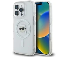 Apple iPhone 16 Pro Karl Lagerfeld IML Metal Karl Head MagSafe (KLHMP16LHLSKIH) dėklas telefonui baltos spalvos