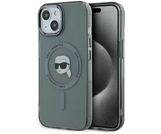 Karl Lagerfeld IML Karl Head Metal Frame MagSafe dėklas telefonui Apple iPhone 15 juodos spalvos