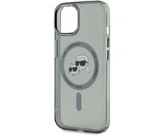 Karl Lagerfeld IML K&amp;CH Heads Metal Frame MagSafe dėklas telefonui Apple iPhone 15 juodos spalvos