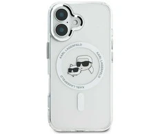 Dėklas Karl Lagerfeld KLHMP16SHLSKCH Apple iPhone 16 6.1" baltos spalvos hardcase IML Metal Karl&amp;Choupette Head MagSa