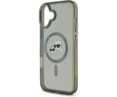 Karl Lagerfeld IML K&amp;CH Heads Metal Frame MagSafe Apple iPhone 16 dėklas telefonui juodos spalvos