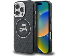 Karl Lagerfeld IML K&CH Heads Repeated Logo MagSafe dėklas Apple iPhone 16 Pro juodos spalvos
