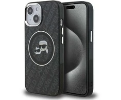Karl Lagerfeld IML K&CH Heads Repeated Logo MagSafe dėklas Apple iPhone 15 juodos spalvos