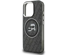 Karl Lagerfeld IML K&amp;CH Heads Repeated Logo MagSafe dėklas Apple iPhone 15 Pro Max juodos spalvos