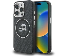 Karl Lagerfeld IML K&CH Heads Repeated Logo MagSafe dėklas Apple iPhone 15 Pro juodos spalvos