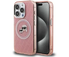 Karl Lagerfeld IML K&CH Heads Repeated Logo MagSafe dėklas Apple iPhone 15 Pro rožinės spalvos