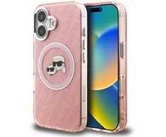 Karl Lagerfeld IML K&CH Heads Repeated Logo MagSafe dėklas Apple iPhone 16 rožinės spalvos