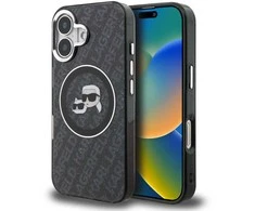 Karl Lagerfeld IML K&CH Heads Repeated Logo MagSafe dėklas Apple iPhone 16 juodos spalvos