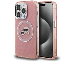 Karl Lagerfeld IML K&CH Heads Repeated Logo MagSafe dėklas Apple iPhone 15 Pro Max rožinės spalvos
