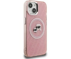 Karl Lagerfeld IML K&amp;CH Heads Repeated Logo MagSafe dėklas Apple iPhone 15 rožinės spalvos