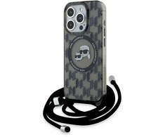 Apple iPhone 15 Pro Max Karl Lagerfeld Hardcase IML Crossbody Monogram Karl & Choupette Head MagSafe (KLHMP15XHCKCKLCK) dėklas telefonui juodos spalvos
