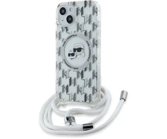 Apple iPhone 13 / 14 / 15 Karl Lagerfeld dėklas Liquid Glitter Karl Head MagSafe (KLHMP15SHCKCKLCT) skaidrus