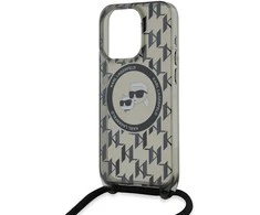 Apple iPhone 15 Pro Max Karl Lagerfeld Hardcase IML Crossbody Monogram Karl & Choupette Head MagSafe (KLHMP15XHCKCKLCK) dėklas telefonui juodos spalvos