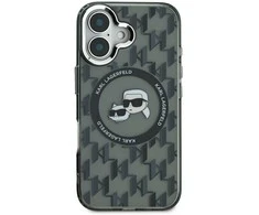 Karl Lagerfeld IML Monogram Karl &amp; Choupette Head MagSafe Apple iPhone 16 - dėklas telefonui juodos spalvos