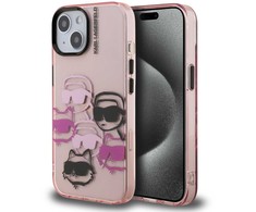 Karl Lagerfeld IML Multi K&amp;CH Heads dėklas Apple iPhone 15 rožinės spalvos