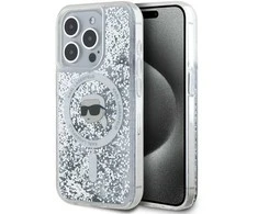Karl Lagerfeld KLHMP15LLGKISGH Apple iPhone15 Pro 6.1″ kietas dėklas skaidrus Liquid Glitter Karl Head Magsa