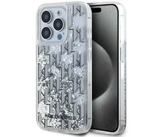 Karl Lagerfeld Liquid Glitter Monogram Gradient dėklas telefonui Apple iPhone 15 Pro Max baltos spalvos