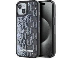 Karl Lagerfeld Liquid Glitter Monogram Gradient dėklas telefonui Apple iPhone 15 juodos spalvos
