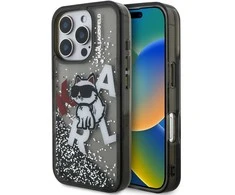 Karl Lagerfeld Liquid Glitter Scattered Choupette dėklas Apple iPhone 16 Pro juodos spalvos