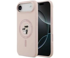 Karl Lagerfeld Liquid Silicone Karl and Choupette MagSafe dėklas skirtas Apple iPhone 17 Air rožinės spalvos