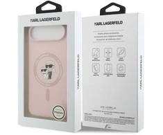 Karl Lagerfeld Liquid Silicone Karl and Choupette MagSafe dėklas skirtas Apple iPhone 17 Air rožinės spalvos